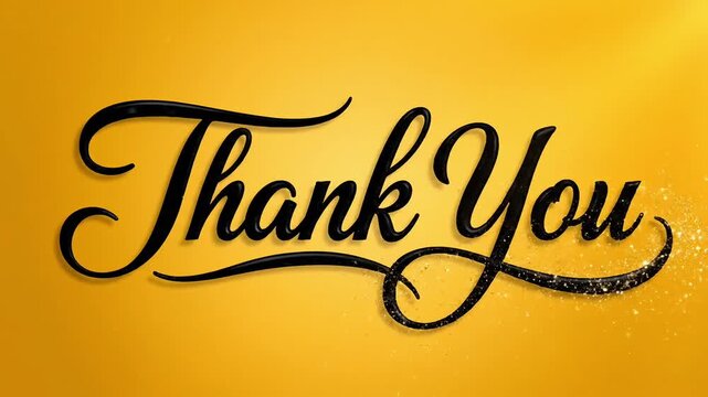 Black calligraphic Thank You text appears with sparkling glitter animation