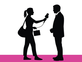 Reporter Interviewing Businessman Silhouette Vector Illustration