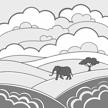 Abstract rolling cloudscape landscape where clouds form geometric shapes, serene vector art