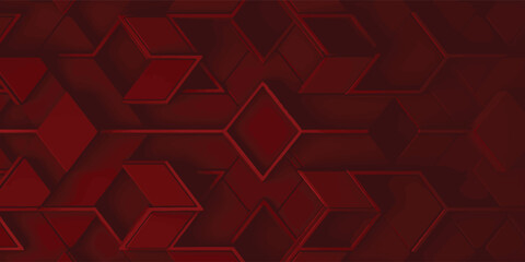 Red Abstract Geometric Background With Cubes and Diamonds, Modern Tech Pattern for Design Projects