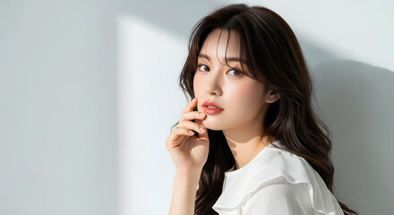 おしゃれなカットモデル女性の自然光ポートレート (Soft Radiance Portrait Series)