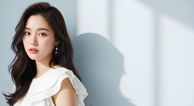 おしゃれなカットモデル女性の自然光ポートレート (Soft Radiance Portrait Series)