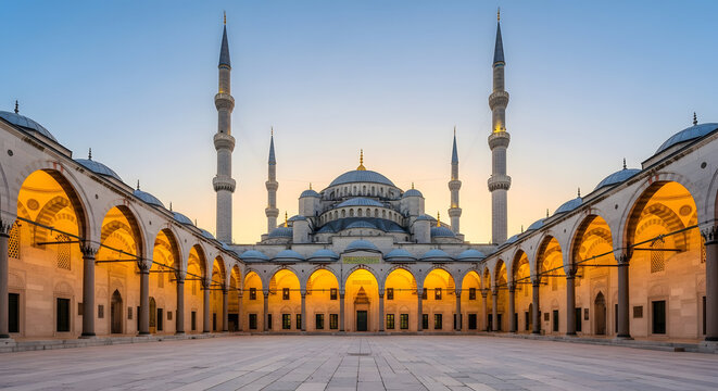 Sultan ahmed mosque at sunset in istanbul turkey