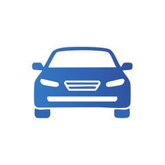 Obraz premium Isolated front view of blue automobile, modern car simple vector illustration in gradient