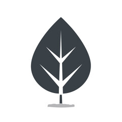 Stylized Dark Leaf Icon with White Veins, Small Ground, Tree Illustration, Symbol, Forest, Nature, Simple Design