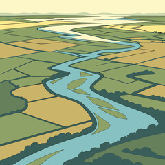 Obraz premium Stylized river delta from aerial view, abstract organic vector shapes, serene flowing water landscape