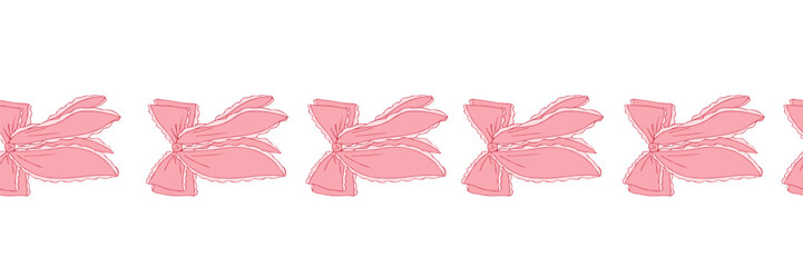 Seamless border frame with vintage bows for Valentine's Day decor. Vector hand drawn illustration for cards, invitations, headers, Washi tape, scrapbooking, adhesive tape