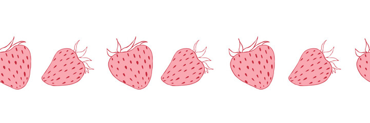 Valentine horizontal frame with simple strawberries. Decorative border in soft pink tones. Vector hand drawn illustration for cards, invitations, headers, Washi tape, scrapbooking