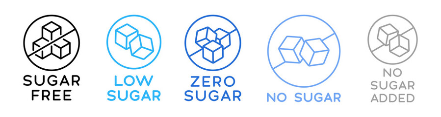 Fototapeta premium Sugar Free Icon Food Bages Vector Set. Collection Of Zero Sugar Stickers.
