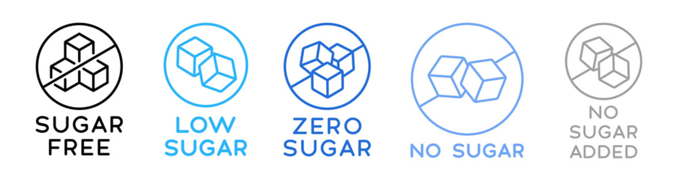 Sugar Free Icon Food Bages Vector Set. Collection Of Zero Sugar Stickers.