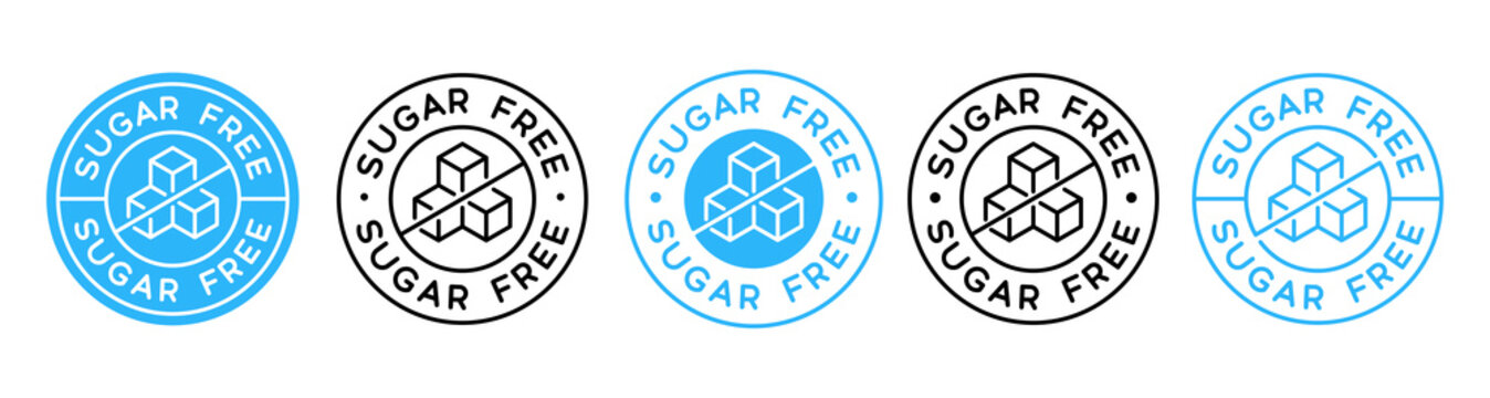 Sugar Free Icon Food Bages Vector Set. Collection Of Zero Sugar Stickers.