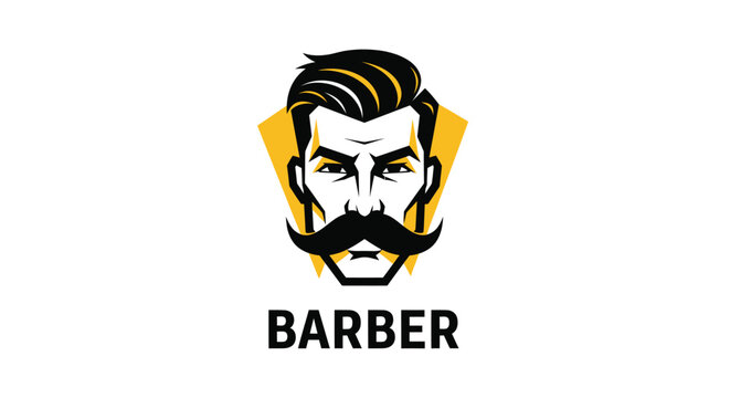 Barber logo Stylized man's face with hair and mustache