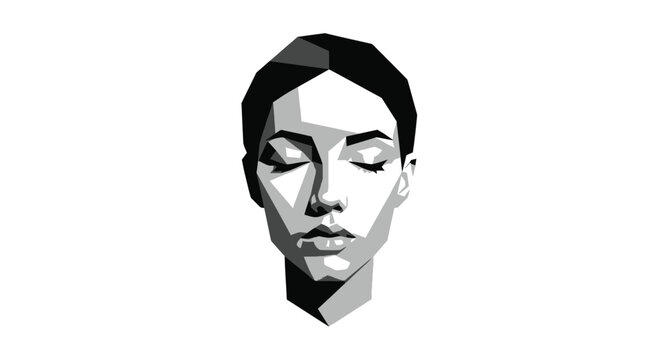 Polygon art Woman with eyes closed, grayscale