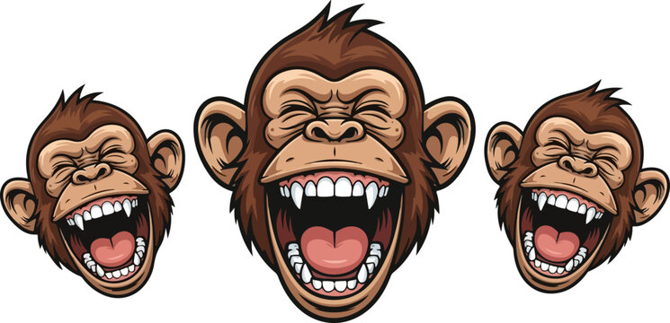 monkey, three, proverb, see, hear, speak, evil, illustration, cartoon, ape, primate, animal, face, expression, loud, open, mouth, funny, joke, humor, dark, isolated, graphic, design, vector, wild, nat