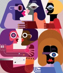 Gardinen Abstraktion Kunst Modern Abstract Vector Illustration Of A Romantic Date With Stylized Geometric Figures  ©  danjazzia