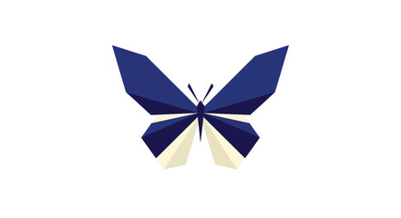 Stylized butterfly illustration in navy and cream, angular
