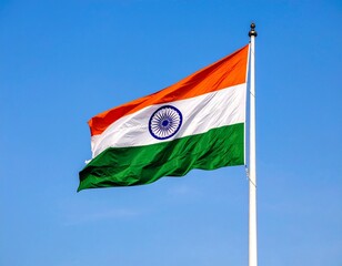 Indian Flag Flying Under Clear Blue Sky