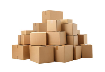 Obraz premium Stack of cardboard boxes pyramid pile shipping packages delivery cartons, isolated on a transparent background
