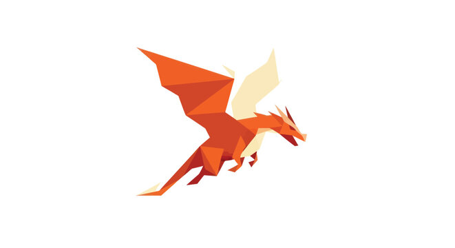 Low-poly dragon flying on plain background, ideal for fantasy games, book illustrations, or mythical creatures-themed projects
