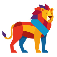 Obraz premium Lion vector illustration, colorful flat style, vibrant mane, clean shapes, isolated on white background