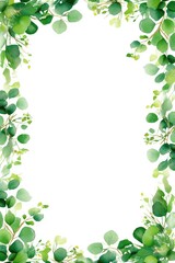 Green leaves arranged in a border with white space in the center for design purposes in a nature theme