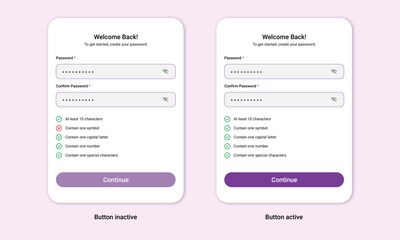 Password Creation Input Form with Real-time Validation and Button Status.
