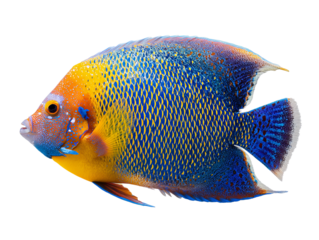 A vibrant and exotic marine angelfish showcasing a unique pattern of colors and scales Isolated Transparent Background, PNG
