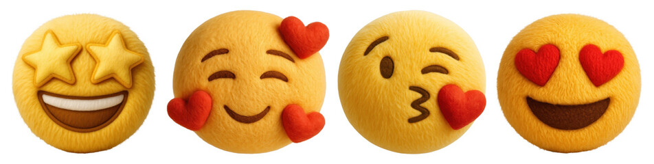PNG Playful emoji plush toys, element set on transparent background