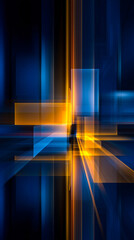 Colorful geometric shapes create a dynamic dance of light and shadows in a modern digital space at dusk