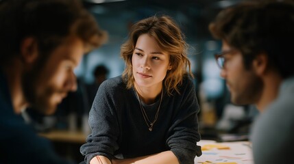 A bustling workspace captures the essence of a branding agency meeting where professionals brainstorm ideas on whiteboards, discussing brand strategy and design elements essential for effective