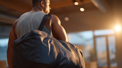 A boxer entering a boxing gym, sporting a sports bag, captures the essence of training hard, as athletes gear up for practice and camaraderie that boxing gyms provide to aspiring sports
