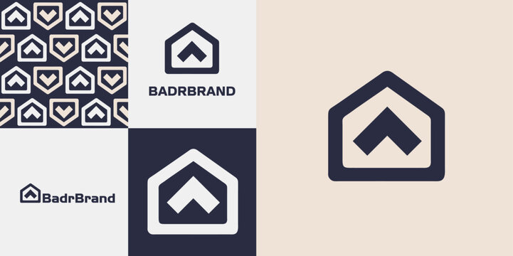 A solid logo featuring a house silhouette with a growth arrow inside. Perfect for real estate agents, property investment, or home builders.