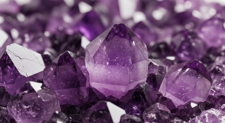 Sparkling Amethyst Crystal Cluster Displaying Deep Violet Hues for Luxury Jewelry Design and Spiritual Wellness Backgrounds