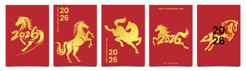 Year of the Horse Chinese New Year Minimal Design for Greeting Cards, Posters, and Branding - Vector set