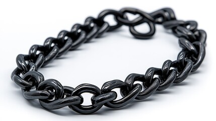 Fototapeta premium Black metal chain link bracelet on white background showcasing unique design and craftsmanship, perfect for fashion and jewelry enthusiasts or for styling accessories