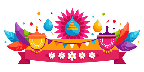 Colorful decorative banner for festival celebration with flowers  