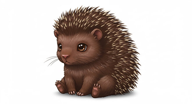 Ein niedlicher brauner Igel sitzt isoliert auf wei&szlig;em Hintergrund charmante digitale Illustration
