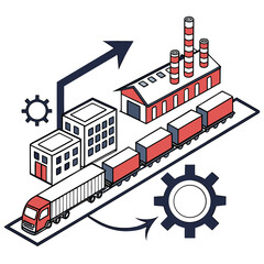 Naklejka premium Industrial complex with trucks and factories factory