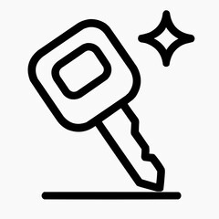 Line icon of a car key and a spark &mdash; vehicle access, black on white, square minimalist style