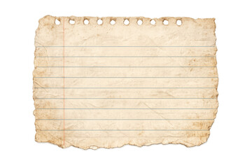 Fototapeta premium Old notebook paper with torn edges and grunge texture, blank vintage lined sheet with holes on transparent background