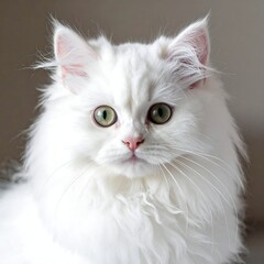 Fototapeta premium Close-up of a fluffy white feline with striking green eyes