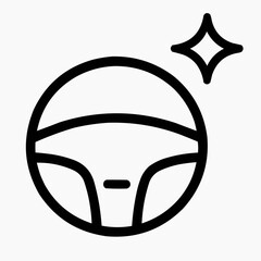 Line icon of a steering wheel and a spark &mdash; driving control, black on white, square minimalist style