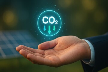 CO2 reduction concept with green energy innovation and sustainable technology for climate finance and net zero renewable energy using esg data to protect environment