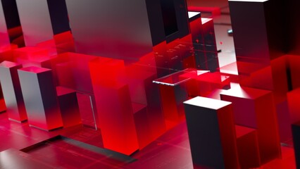 Digital Metaverse Environment with Glowing Neon Lines and Dark Cubes