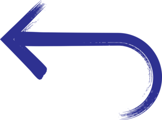 Artistic blue brushstroke return arrow icon indicating a reverse action or previous step