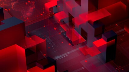 Digital Metaverse Environment with Glowing Neon Lines and Dark Cubes