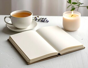 Naklejka premium Mental Health Self-Care Concept with Journal and Candle