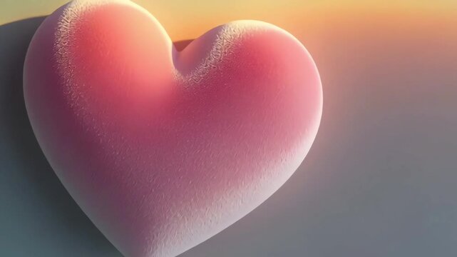 Soft pink fuzzy heart shape symbolizes love romance and gentle affection against a pastel background