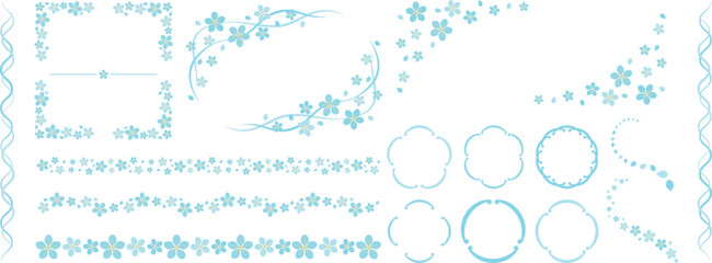 かわいい桜のフレームと装飾セット ブルー