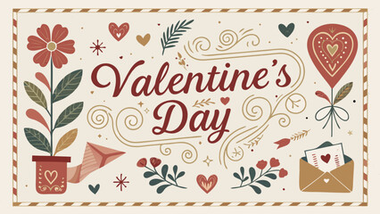 Valentine's Day celebration with flowers hearts and love letters